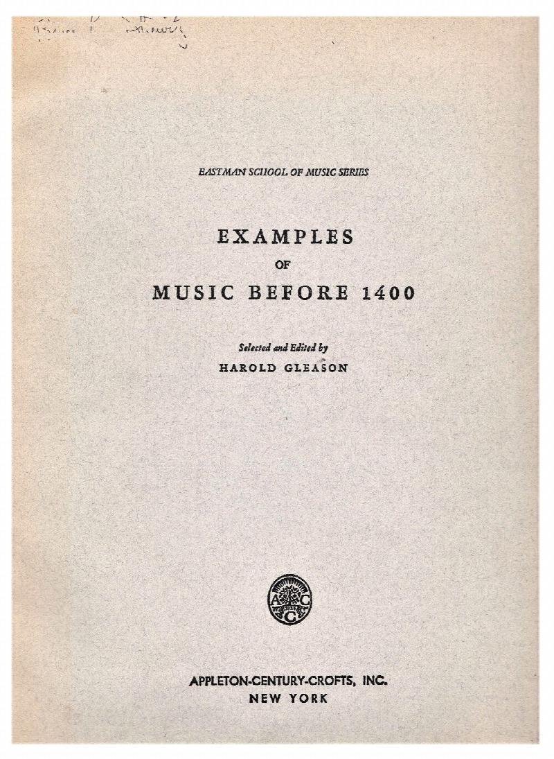 Image for Examples of Music Before 1400 (Eastman School of Music Studies)